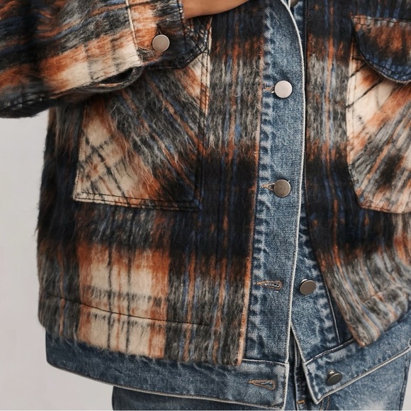 ANTHROPOLOGIE • Pilcro Plaid Denim Mix Jacket in Blue Morif - Picture 3 of 15